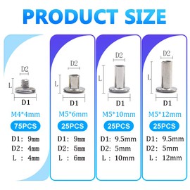 Hocansen 150 Pcs/75 Set Chicago Screws M5x6/10/12mm Flat Head Screw Rivets Silvery Binding Screw Metal Studs Rivet for Leather Craft,Book Binding (M5*6,10,12)