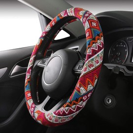 AUTOJING Bohemian Red Steering Wheel Covers for Women Ladies,Universal Size (FXP-BOXI03)