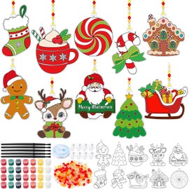 Beeveer 30 Sets Christmas Suncatcher Crafts DIY Window Paint Art Kit Snowman Gingerbread House Creative Xmas Window Ornaments for Classroom Christmas Holiday Seasonal Home Activities Party Project