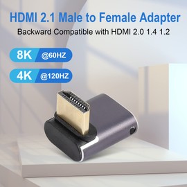 RIIEYOCA 8K HDMI 2.1 Adapter, 48Gbps 90 Degree Down Angle HDMI Male to Female Adapter, UHD Connector 3D Extender Support 8K@60Hz / 4K@120Hz Compatible with HDTV, ARC Laptop, PC, Monitor, 2 pack