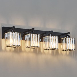 FDPBY Modern Bathroom Vanity Light 4-Lights Plating Black Crystal Bathroom Wall Light Vanity Light Fixtures