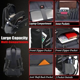 Backpack Bookbag for College Sturdy Travel Business Laptop Compartment with USB Charging Port Luggage Chest Straps Night Light Reflective (Red Color)