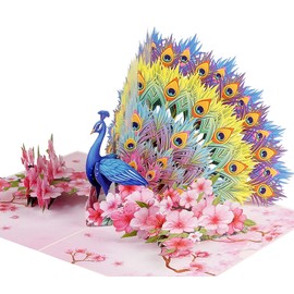 PQ Bees Peacock Birthday Cards for Women, Pop Up Mothers Day Card, 3D Anniversary, Valentines Day, Pop Up Gifts for Her, Him, Wife, Husband, Sister, Mum (Peacock)