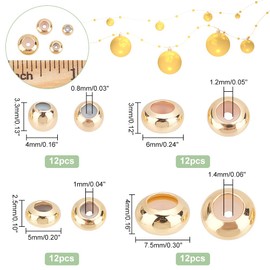 PandaHall 48 Pieces 14K Gold Sliding Beads, 4 Sizes Stopper Beads, Brass Spacer, Rubber Insert, Centering Ring, Length Adjustment Beads for DIY European Bracelets, Necklaces, Jewellery, 4/5/6/7 mm
