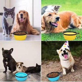 Plato Plegable Perros 2 Piezas – Tazón Portátil de Silicona para Agua y Comida, Ideal para Paseos, Viajes, Senderismo, con Mosquetón para Fácil Transporte (Amarillo)