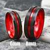 Engraved 6mm/8mm Black Tungsten Wedding Band w/Red Stripe & Red