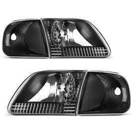 oEdRo Halogen Headlights Assembly Compatible with Ford 1997 1998 1999 2000 2001 2002 2003 F150 / 2004 F150 Heritage / 1997-2002 Expedition with Corner Lights Set