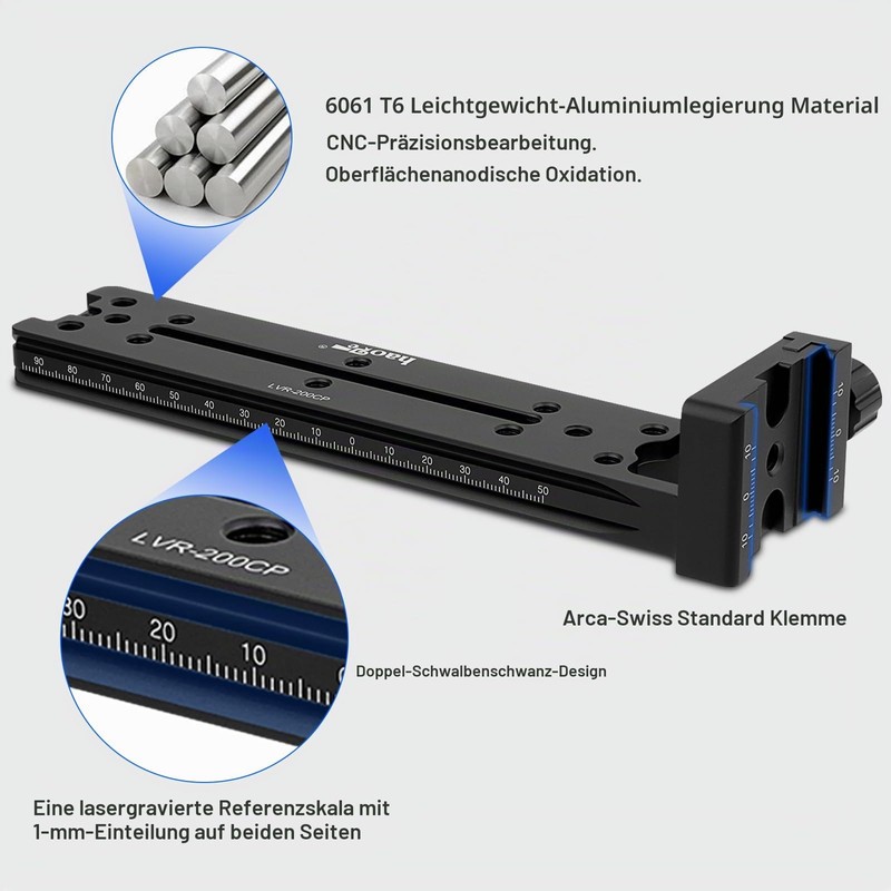 Haoge LVR-200CP Double Dovetail Plate 200mm Vertical Rail with 90