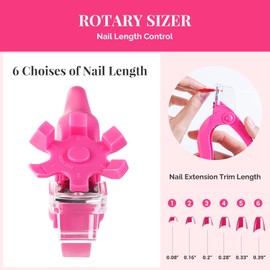 AIRSEE Nail Clippers for Acrylic Nails with Sizer and Catcher Adjustable Nail Tip Cutter with Length Measurement Dial Artificial Fake Acrylic Extension Trimmer Nail Art Salon Home Manicure Tool Pink
