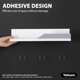 YOHOM White Floating Adhesive Bathroom Wall Storage Shelf No Drilling Display Ledge Organizer for Shower Caddy Kitchen Holder 14.96inch