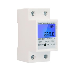 Flylin Single Phase Energy Meter 5-80A DDM15SC LCD Digital Display, 2P LED DIN-Rail Electricity Power Consumption Wattmeter Energy KWh Meter Embedded End Cover, 35mm DIN Rail Installation