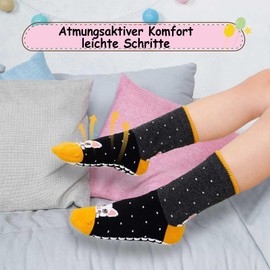ZFSOCK Children's Stopper Socks Non-Slip Socks Non-Slip: Funny Cotton Colourful Animal Pattern House Socks ABS Socks Ankle Socks Girls Stockings with Nubs 5 Pairs Size 23-38, 2-14 Years Old, Cats