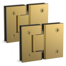 AatrixQuayn 180 Degree Glass Shower Door Hinges Heavy Duty Solid Brass Glass Shower Door Hinges for 5/16"(8mm) - 1/2"(12mm) Thickness Tempered Glass (Brushed Gold, 2 Pack, 180 Degree)