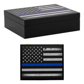 Humidor Supreme Blue Line Series Traveler Humidor, Honoring The Police Force, 20 Cigar Capacity, Premium Kiln-Dried Spanish Cedar Interior, Round Humidifier Included, Black Finish with Blue Line PD