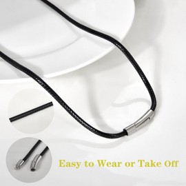 Candyfancy Leather Cord Necklace 2/3mm Artificial Leather Necklace Braid 316 Stainless Steel Clasp 16/18/20/22/24/26/28 Inch Wax Leather Chain Waterproof Black Cord Chain for Men and Women