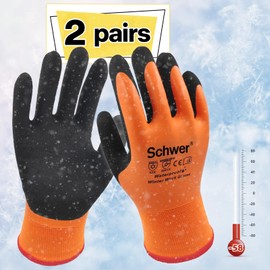 Schwer 2 Pairs FreezeGuard Waterproof Work Gloves PM3302, ANSI A2 Cut Resistant Freezer Gloves for Outdoor Cold Weather Keep Hands Warm Waterproof Gloves for Shoveling Snow Ice Fishing Touchscreen, XL