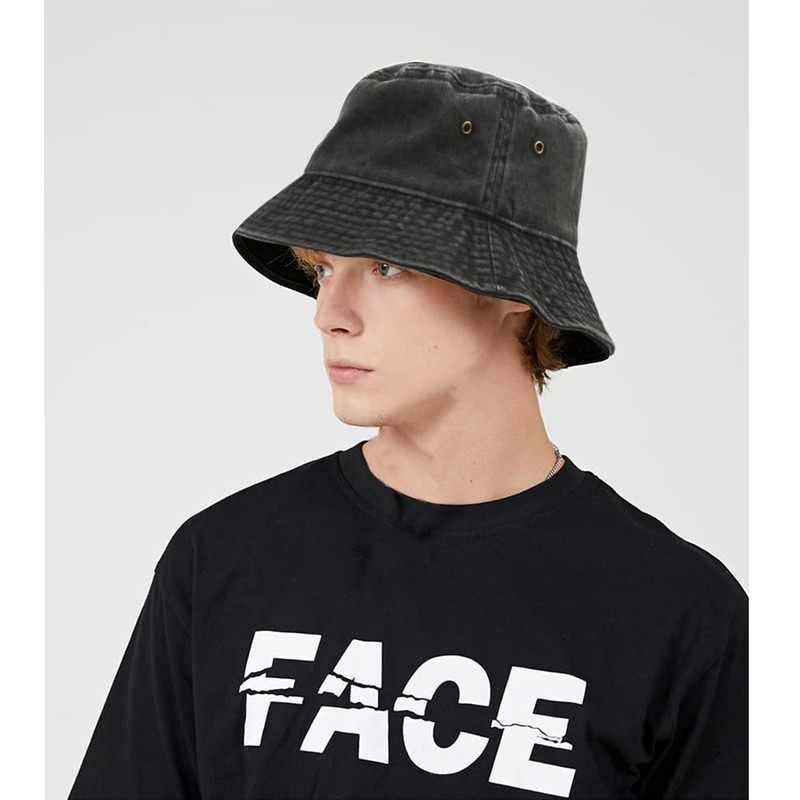 Malaxlx Unisex Mountain Embroidered Black Bucket Hat Summer Travel Beach