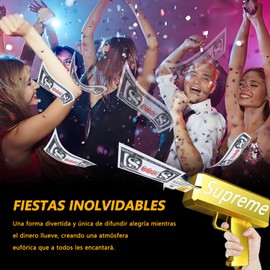 UOUOU Pistola de Billetes Falsos para Fiesta, Pistolas de Dinero Falsas, Super Gun con Billetes de 100 Piezas Dolares para Suministros de Fiesta, Bodas, Rodajes, Atrezzo de Películas (Dorado)