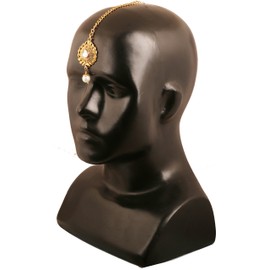 Touchstone Indian Bollywood Ethnic And Pretty Designer Jewelry Mangtika, embellished With Kundan Polki Look and Faux Pearls Attached with Beautiful Chain For Women In Antique Gold Tone.