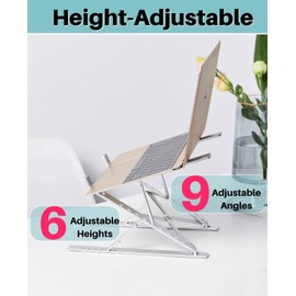 VVGAOGES Laptop Stand, Aluminium Height-Adjustable Ventilated Notebook Stand, Foldable Portable Laptop Stand Holder All 10-15.6 Inch Laptops Tablet（Silver）