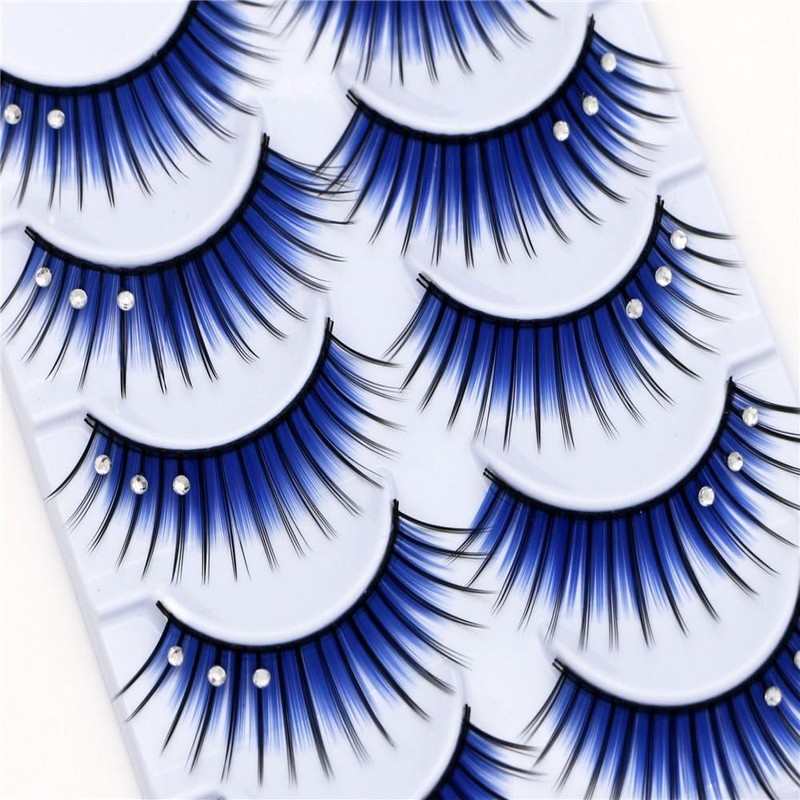 5 Pairs Glitter Eyelashes 3D Blue Cosplay Anime Eyelashes Rhinestone