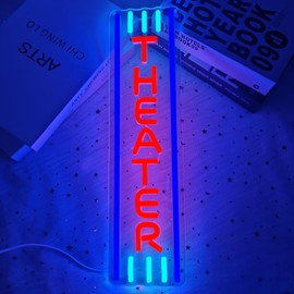 Theater Neon Sign Movie Theater Decor Movie Night Led Sign Home Movie Theater Neon Sign for Wall Decor Home Theater Accessories Neon Light Up Sign for Theater Movie Night Party Movie Room Film Room