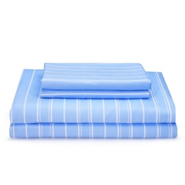 Super Soft Twin Blue Stripes Bed Sheets 3 Piece with 16-Inch Deep Pockets, Lightweight Easy Care Microfiber Striped Pattern Bed Set Set for All Season