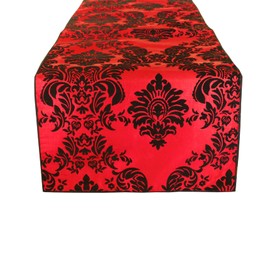 lovemyfabric Taffeta Flocking Damask Table Runners for Wedding, Bridal Shower/Baby Shower, Dinner, Special Events/Graduation and Home Decor (12"X120", Black on Red)
