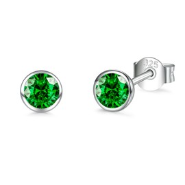 Sterling Silver Stud Earrings for Women Men Girls, 1 Pairs Small Green Cubic Zirconia Stud Earrings, Hypoallergenic Tiny Sleeper Cartilage Tragus Earring Multiple Pirercings Kids Gifts, 4mm