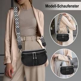 Tibimon Bum Bag Women's Stylish Shoulder Bag Women's Leather Crossbody Bag Women's Wide Strap with Patterned & Adjustable Shoulder Strap for Travel Shopping, black, Contemporary