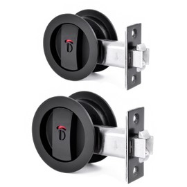Dontay Pocket Door Color Coded Indicators Lock,Privacy (Bed/Bath) Handles Latch, 2-3/8" Backset, Hardware for 1 3/8″ to 2 3/16″ Thickness Door(Excluding Edge Pull, Matte Black, Round - 2 Pack)