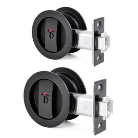 Dontay Pocket Door Color Coded Indicators Lock,Privacy (Bed/Bath) Handles Latch, 2-3/8" Backset, Hardware for 1 3/8″ to 2 3/16″ Thickness Door(Excluding Edge Pull, Matte Black, Round - 2 Pack)