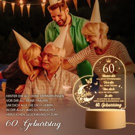 60th Birthday Woman Man Gifts for 60th Birthday - Acrylic Night Light Gifts Decoration, 1964 60th Birthday for Dad, Mother, Friends, Husband, Wife, 60th Birthday Gift Ideas