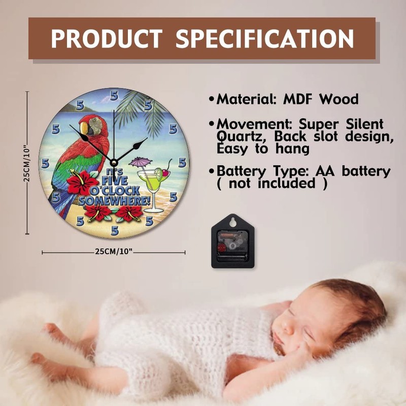 It 5 Oclock Somewhere Wall Clock Parrot Martini Retired Wood