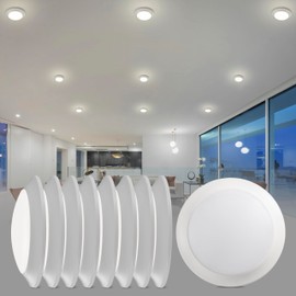 7.5-inch Flush Mount Ceiling Downlight 8 Pack, 15W LED Dimmable Disk Lights, 1050 lumens Warm White 3000K CRI90 110W Equivalent Downlight, ETL Wet Certificated Low Profile Ceiling Light