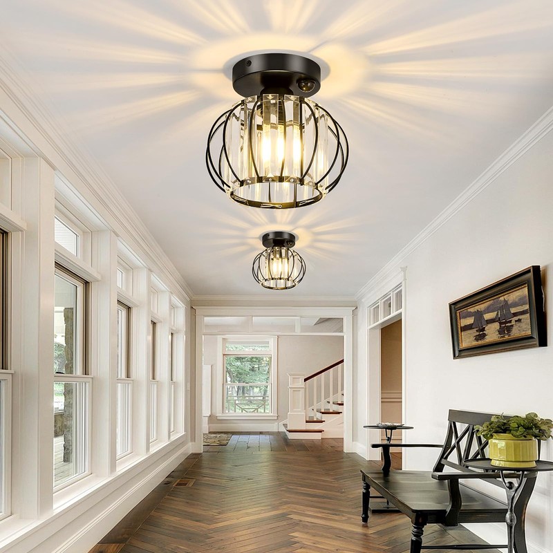 YYJLX Indoor Motion Sensor Ceiling Light Fixture Modern Cryatal Semi