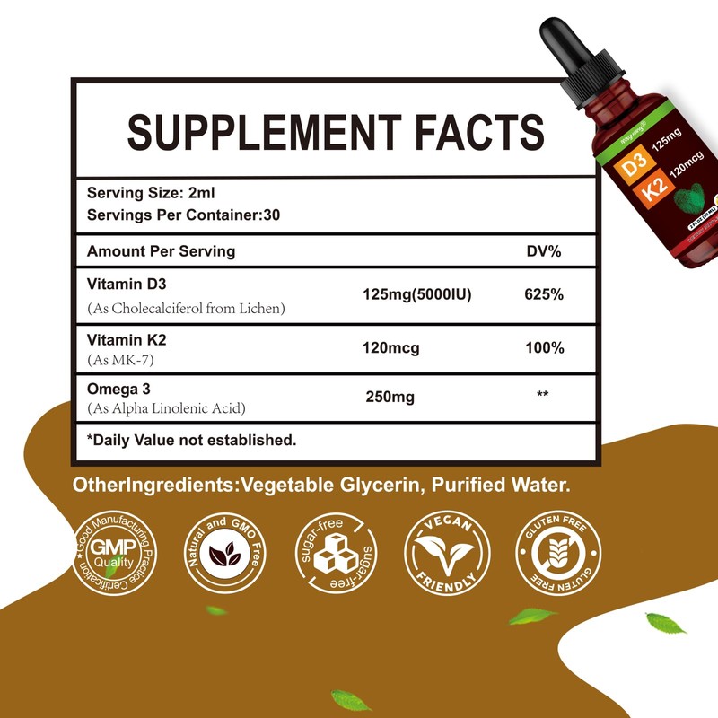Misyvoing Vitamin D3 K2 Sugar-Free Drops,Vitamin D3 10000 IU with