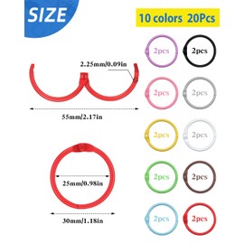 Caianwin 20Pcs Binder Rings 30mm Colorful Loose Leaf Binder Rings Metal 10 Colors Index Cards Rings for Organising Flash Cards, Keychains, Book, Craft