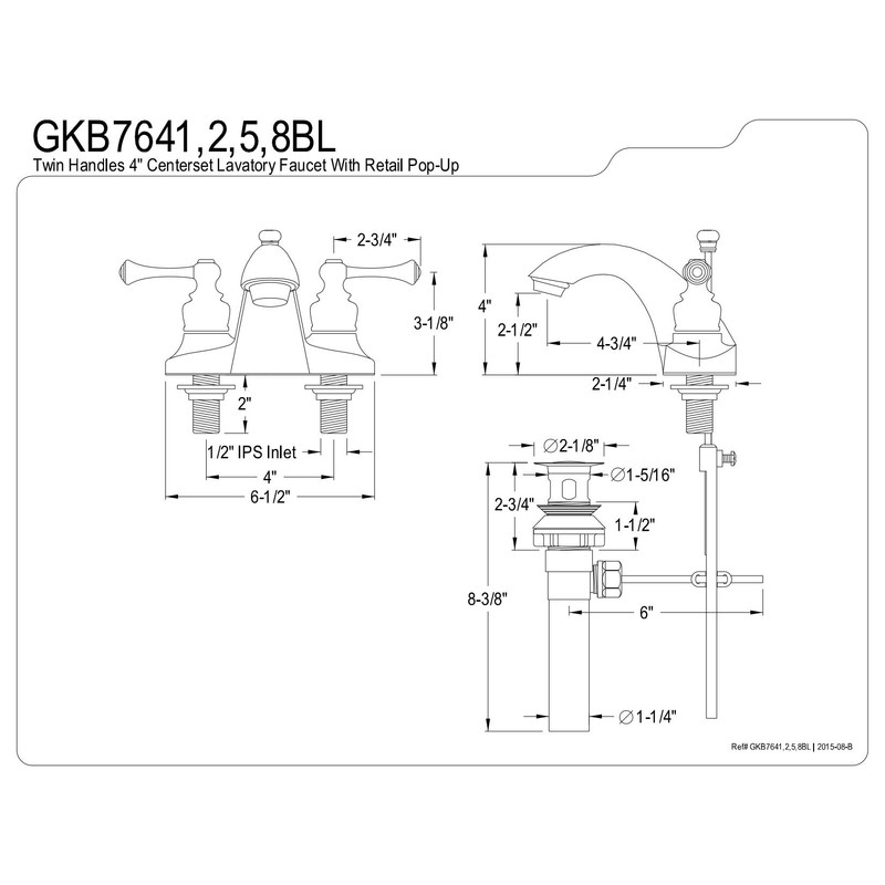 Kingston Brass KB7641BL English Country 4-Inch Centerset Lavatory Faucet with