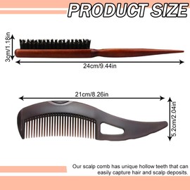 THXFUNAREA Dandruff Comb + Sleek Bun Brush, Boar Bristle Brush, Teasing Hair Brush Tail Comb, Hair Brushes with Boar Bristles, Comb for Clean Scalp