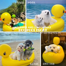 Dog Pool Float, Funny 6-in-1 Inflatable Dog Floats for Pool, Pet Raft for Small Dogs, Puppy and Doggies, Yellow Duck