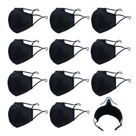 WITHMOONS Black Face Cloth Mask 3-Ply Cover Reusable Washable Mouth Shield Breathable with Nose Wire 12 Pack EU0315