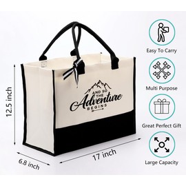 Canvas Bag Gift, Cotton Canvas Tote Bag, Inspirational Gift, Canvas Tote Bags for Women, Womens Weekend Bag, Reusable Grocery Bags for Picnic Shopping Holiday Camping, And So the Adventure Begins