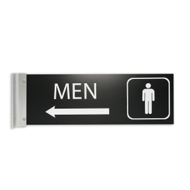 ALPHA DOG SIGNS Men's Corridor Projecting Hallway Bathroom Sign, Left Arrow, 4"x12" Double Sided, Indoor/Outdoor, Easy Install, Durable Business Wayfinding Plaque, USA-Made (Black)