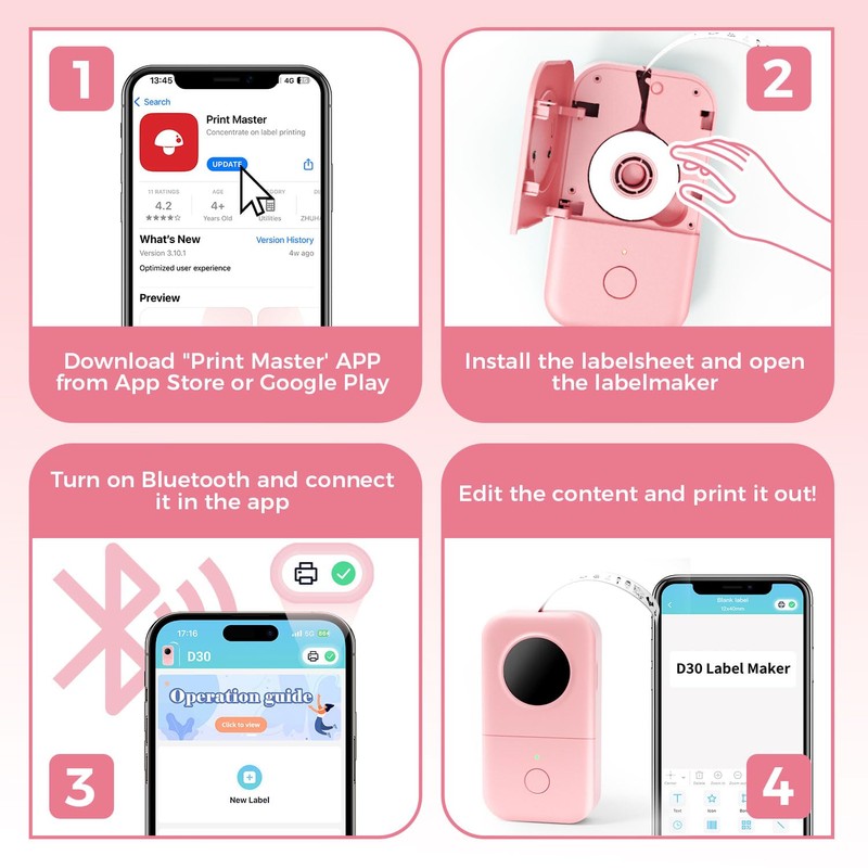 Phomemo D30 Label Maker Machine with Tape Mini Bluetooth Label
