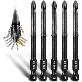 5-Pack Long  Bits 4 inch, 2 Phillips Bits Professional CNC Anti-Slip, Phillips Impact Driver Bits #2 with  Bits, Phillips  Drill Bits S2 Alloy Steel, Long Phillips Bit, Ph2 Bits - Colour: 4 inch 5-pcs PH2