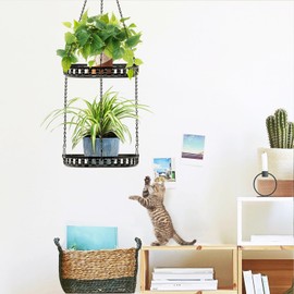 PIKAMAO Plant Hanger Indoor Outdoor, 2 Tier Hanging Planter Plant Shelf, Metal Hanging Plants Holder for Indoor Outdoor Plants
