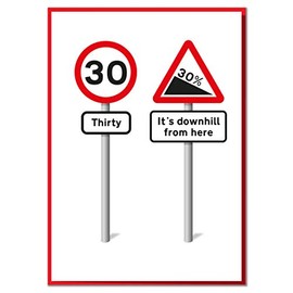 Thirty. It's Downhill from Here. Funny 30th Birthday Road Sign Card