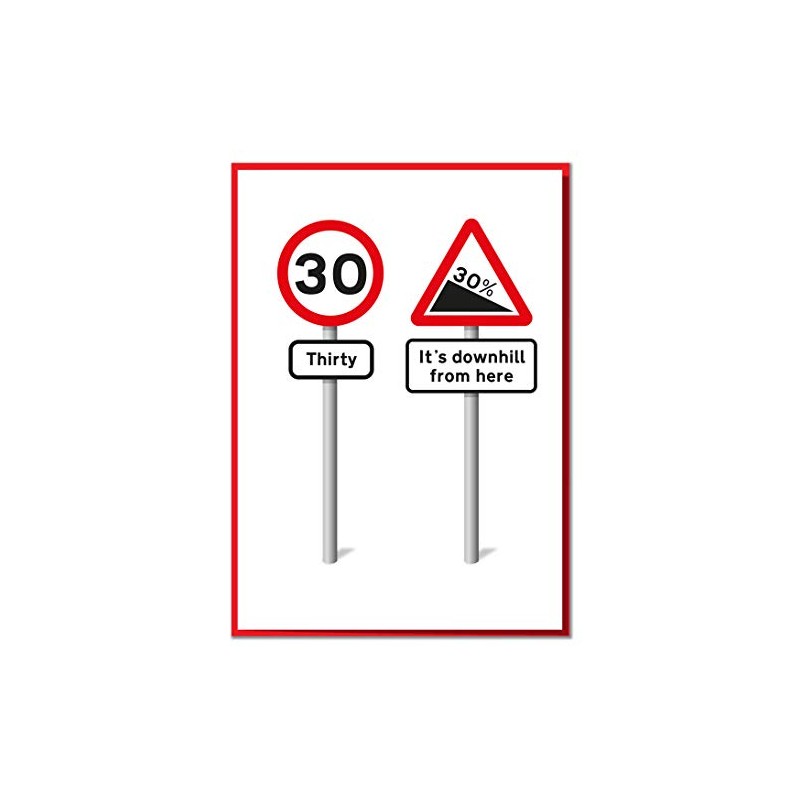 Thirty. It's Downhill from Here. Funny 30th Birthday Road Sign