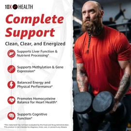 10x Health Tmg 1000 Mg (60 Cápsulas)  Suplemento Dietético Con Trimetilglicina Para Soporte De Metilación, Energía Y Función Cognitiva, Apoyo...      